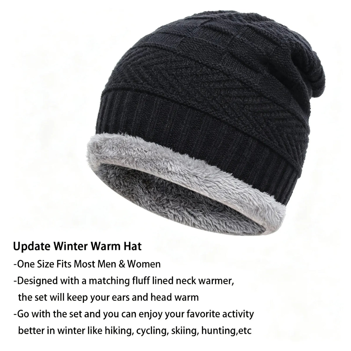 Mens Womens Winter Beanie Hat Scarf Set Warm Knit Hat Thick Fleece Lined Winter Cap