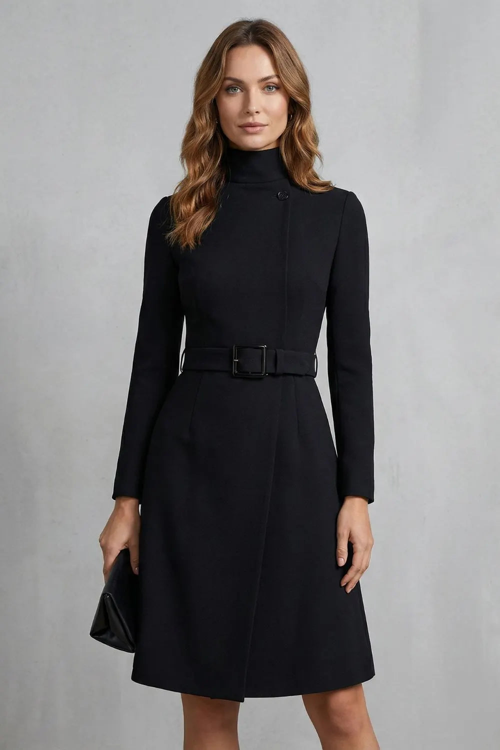 Asymmetric belted waist – A-line midi dress