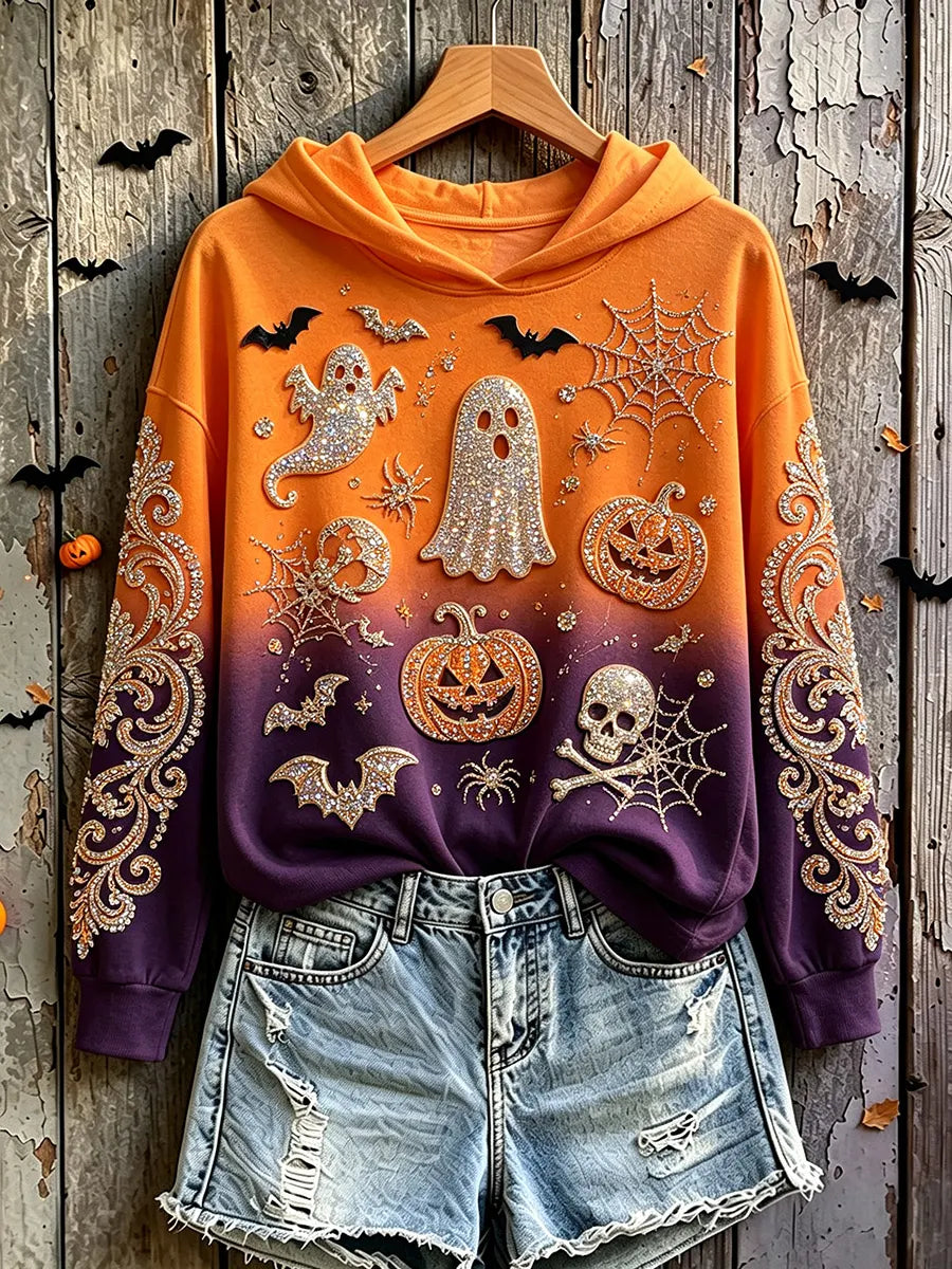 Halloween Ghost Art Print Vintage Casual Hoodie