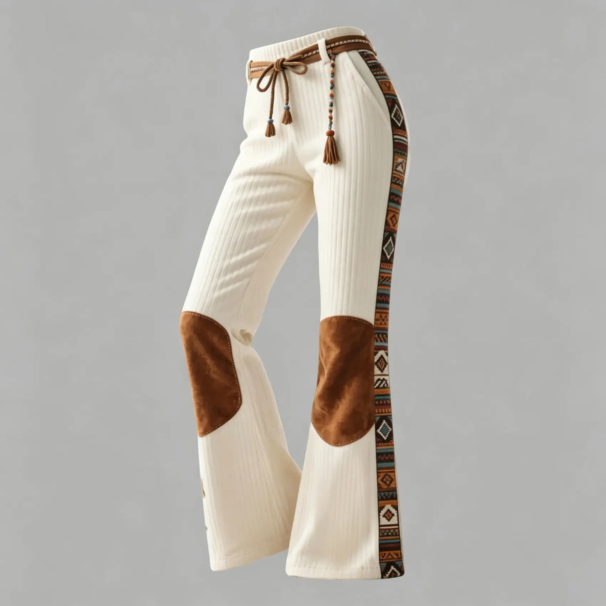 Women's Retro Ethnic Style Half-zip Hooded Sweatshirt And Trousers Set, Made Of Vertical Striped Color-blocked Suede Mat