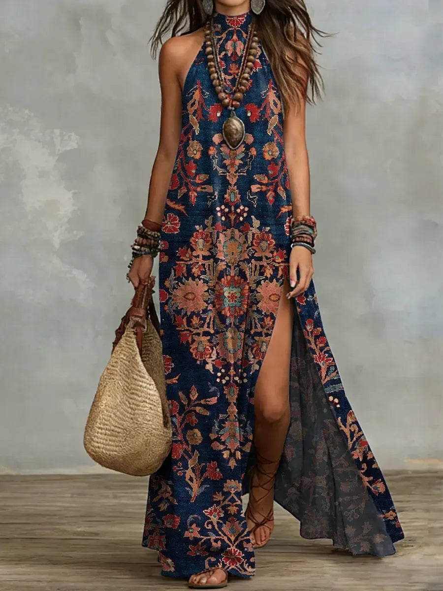 Women's Retro Ethnic Floral Pattern Art Print Casual Stylish Cotton Dress