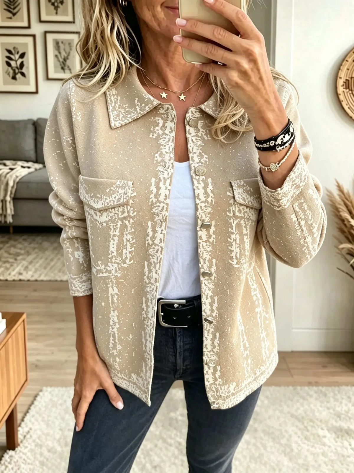 Women's Abstract Jacquard Button-Down Cardigan Jacket