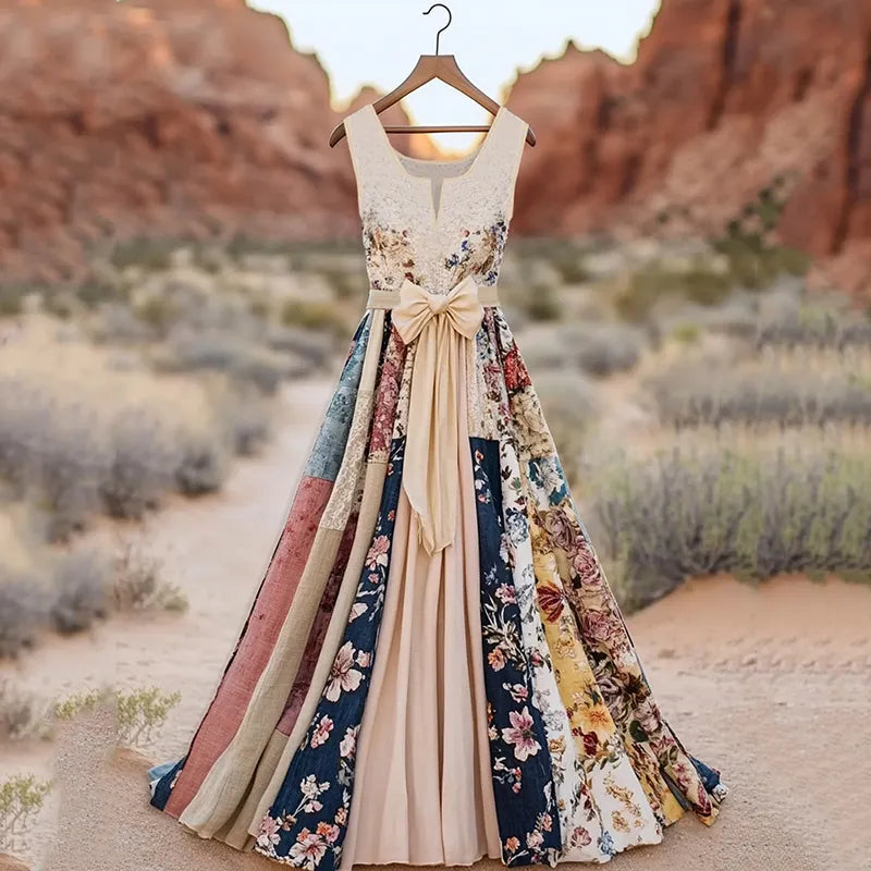 Women's Vintage Floral Art Comfy Linen Dress