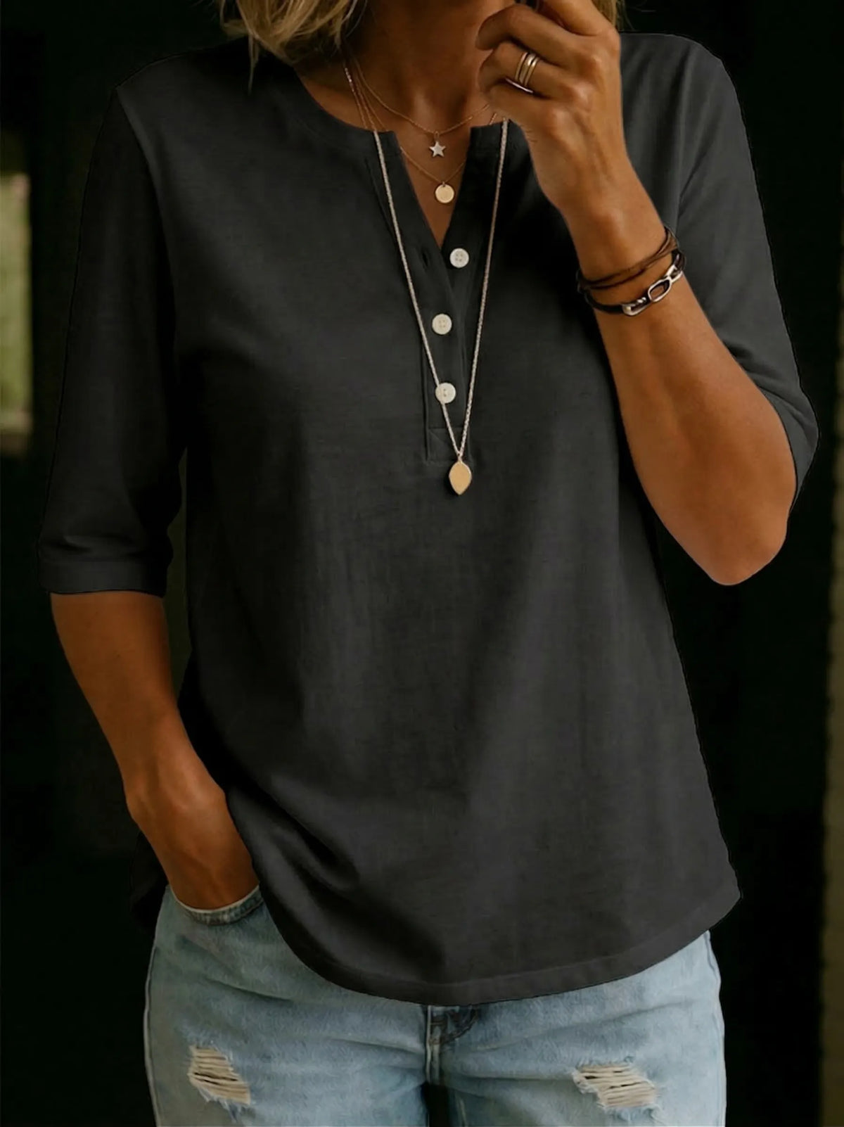 Classic Henley Collar 100% Cotton T-shirt
