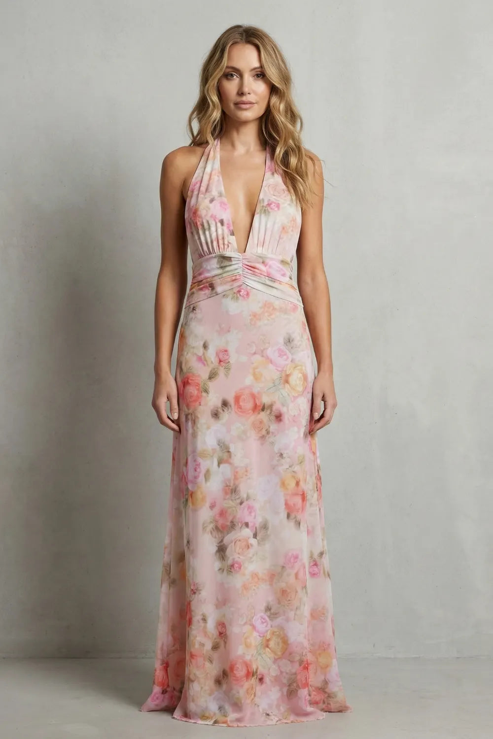 Deep V floral elegance – Maxi dress