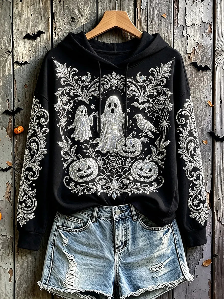Halloween Ghost Art Print Vintage Casual Hoodie