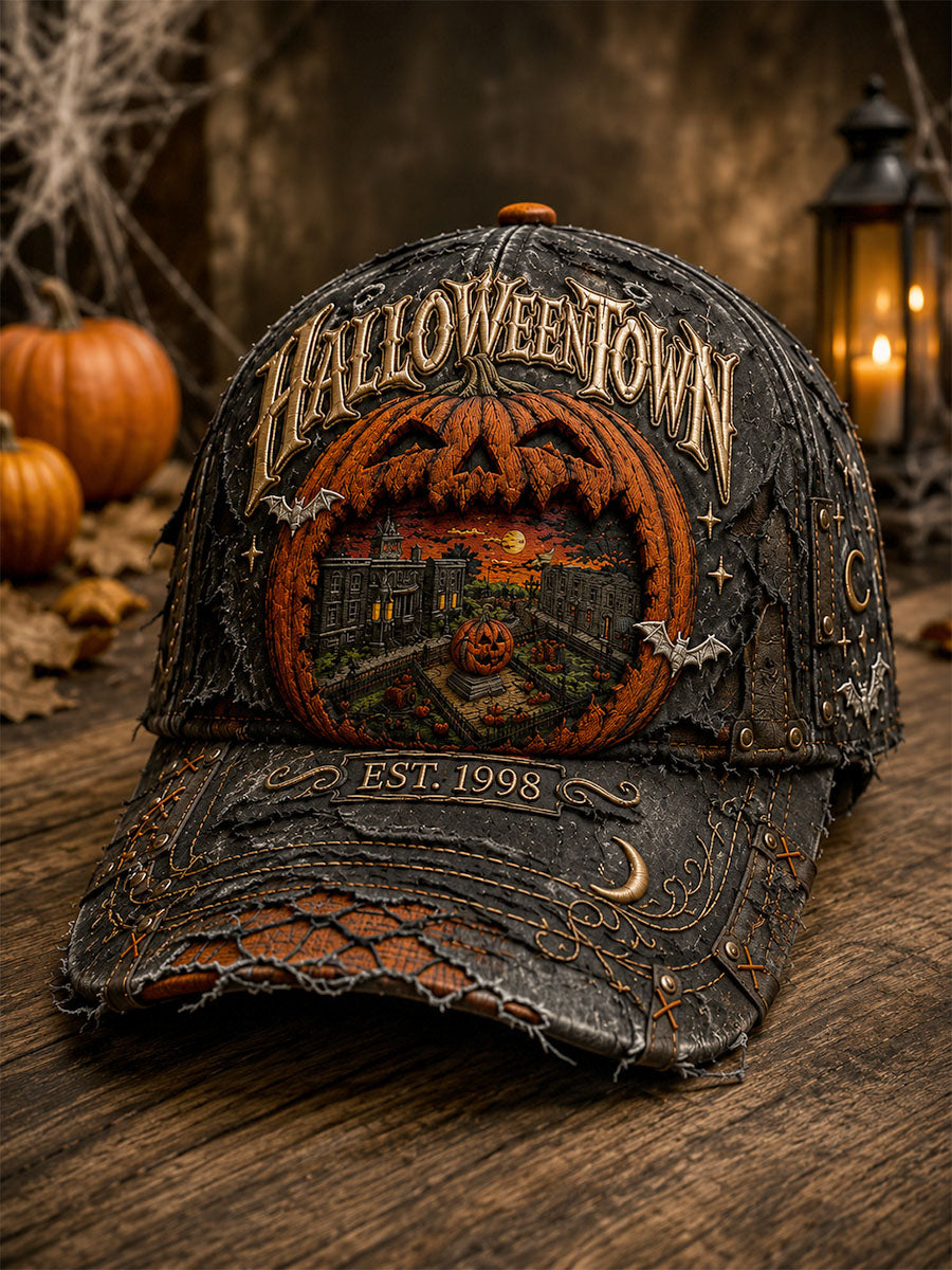 Halloween Pumpkin Town Vintage Patchwork Baseball Cap