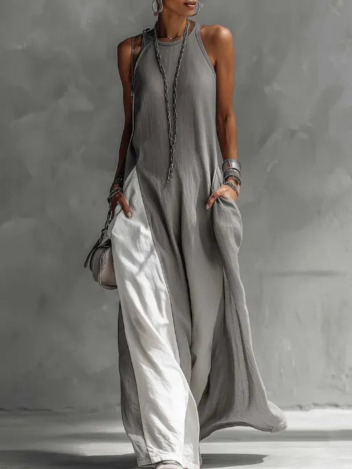Casual And Cozy Color-blocked Cotton Dress