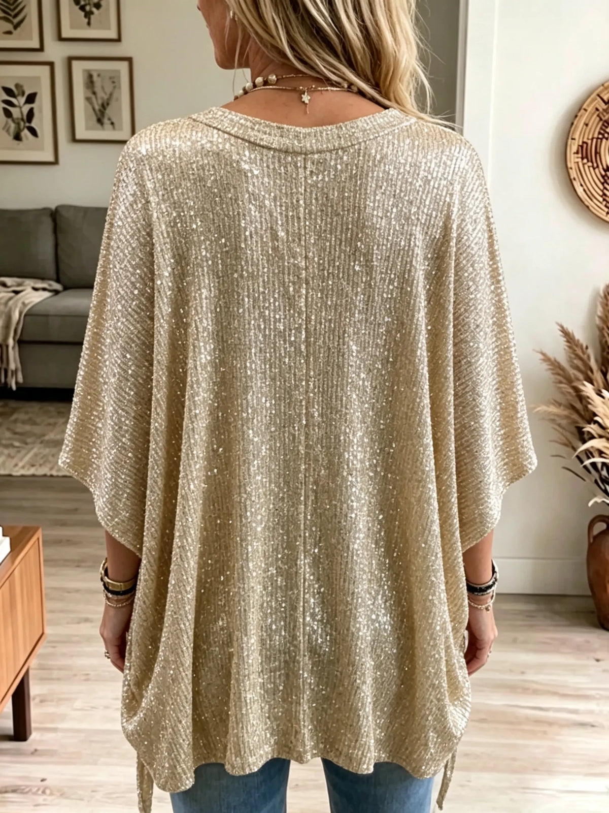 Women's Sequin V-Neck  Blouse