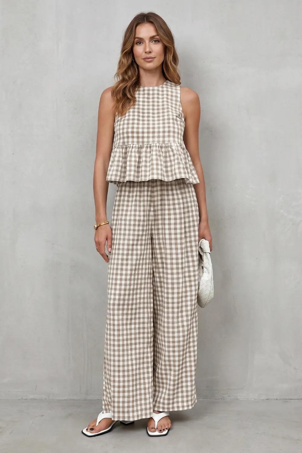 Charming gingham pattern – Two-piece trouser set