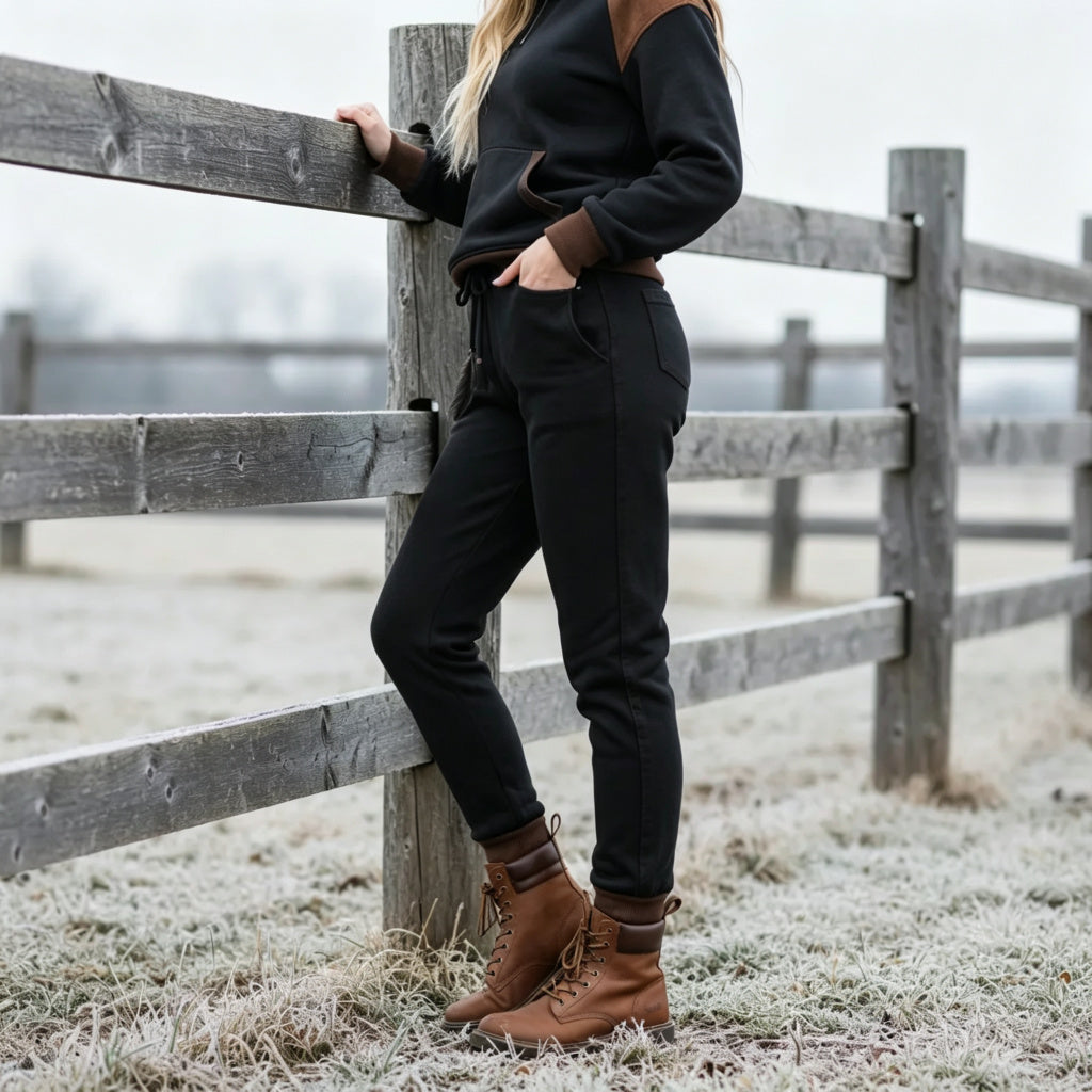 Women's Retro Ethnic Style Half-Zip Stand Collar Sweatshirt And Trousers Set