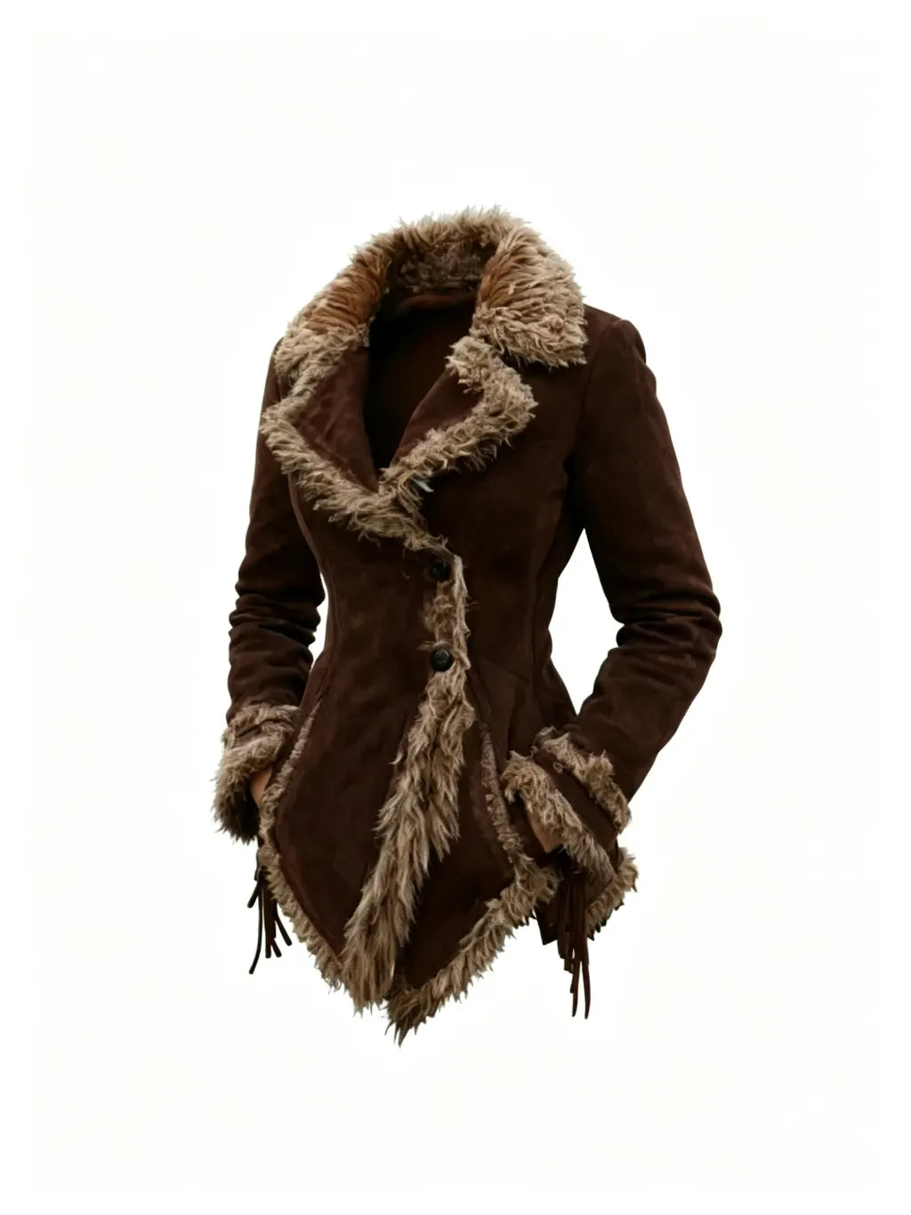 Women's Vintage Suede Coat Fur Collar Lapel Coat Beggar Style Coat