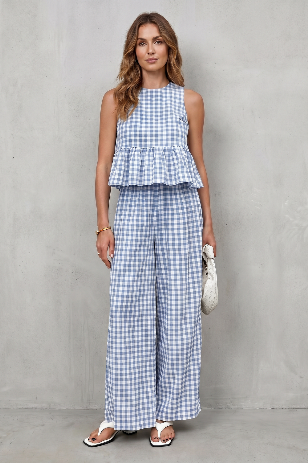 Charming gingham pattern – Two-piece trouser set
