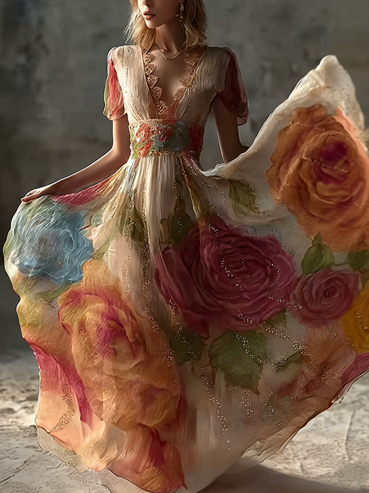 Bohemian Retro Oil-painting Style Women's Summer Dress