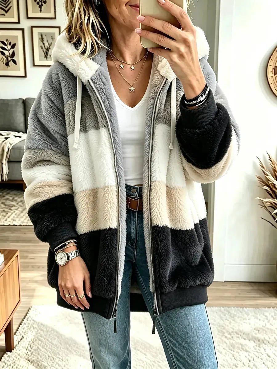 Women's Color-block Warm Hooded Coat