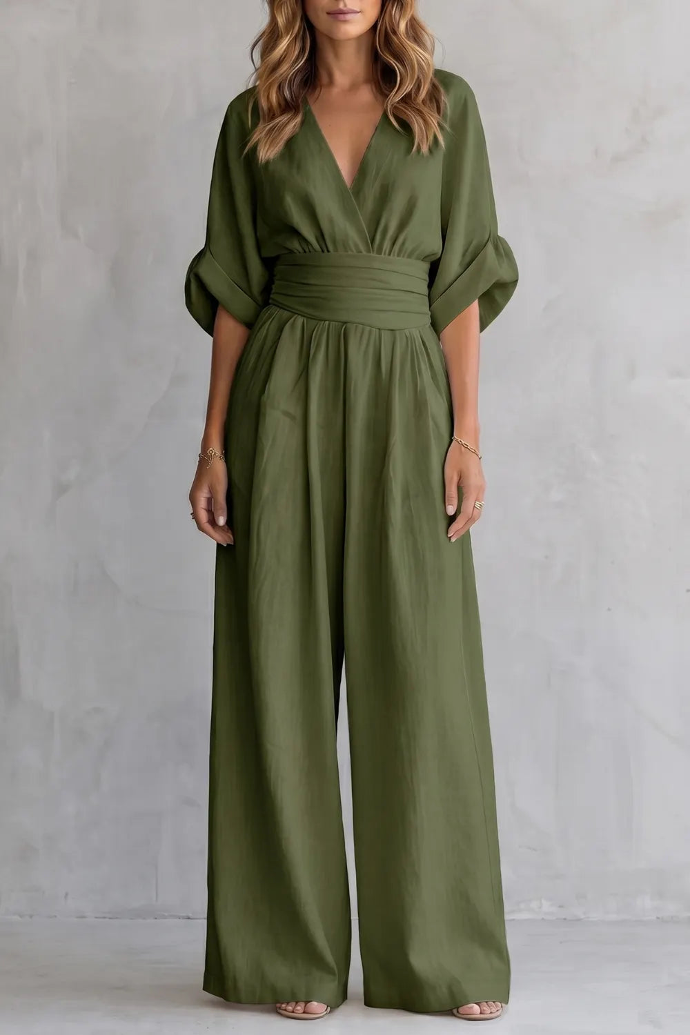 Draped waist elegance – Wide-leg jumpsuit