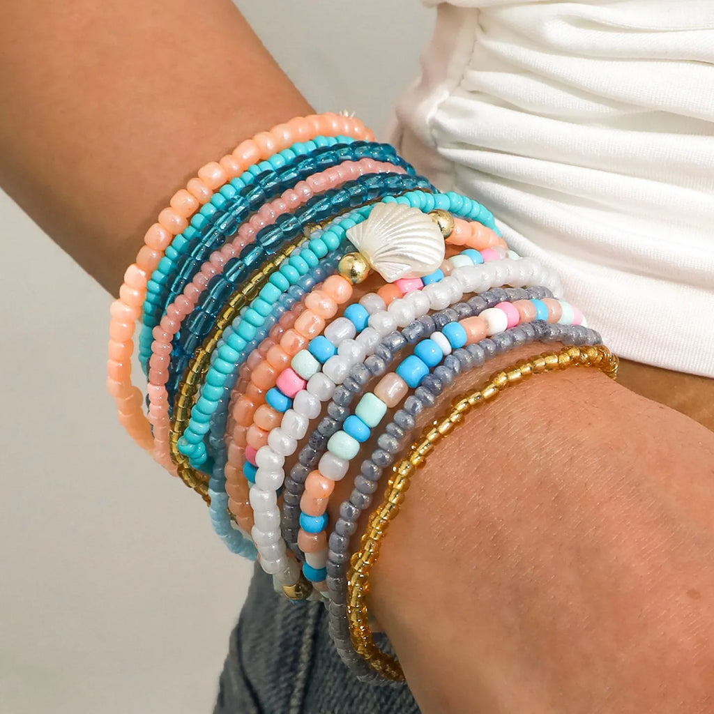 Boho Colorful Beaded Multi-layer Rice Bead Shell 17-piece Bracelet Set