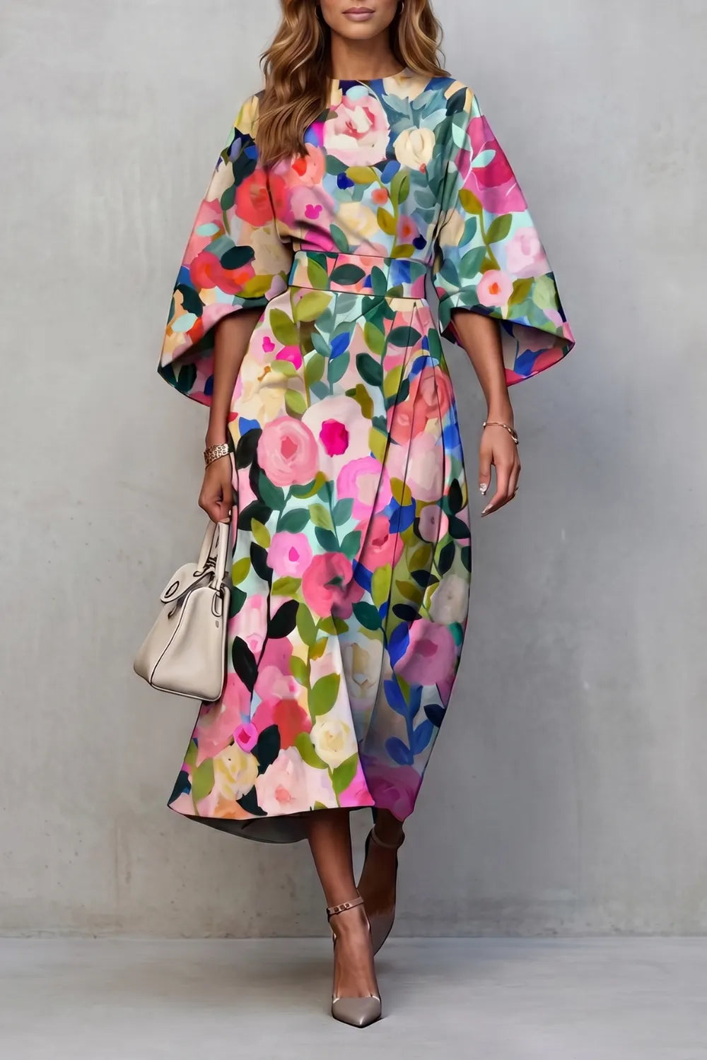 Vibrant watercolour blooms – Midi dress