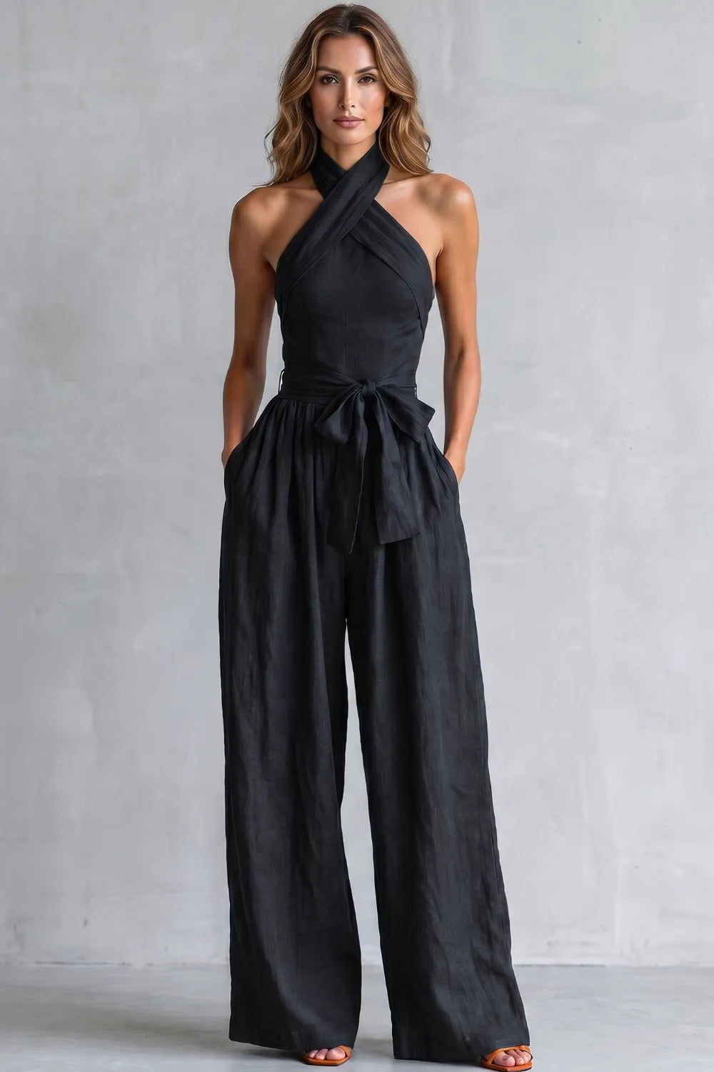 Cross-halter sophistication – Wide-leg jumpsuit