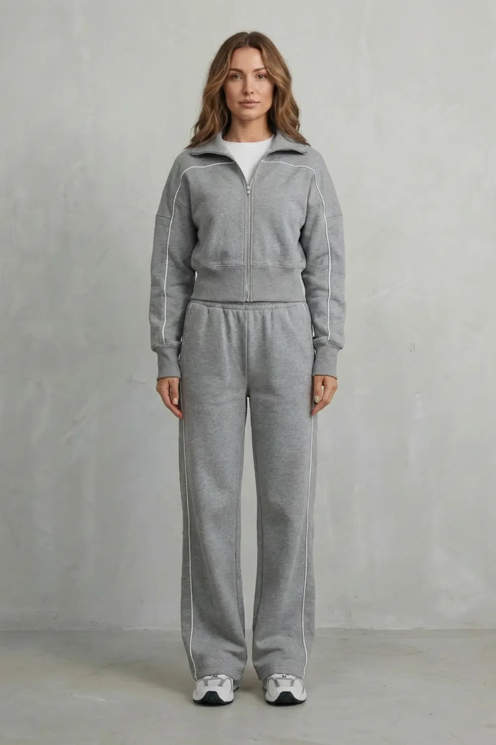 Urban Edge Piped Zip Jacket & Wide-Leg Pants Set