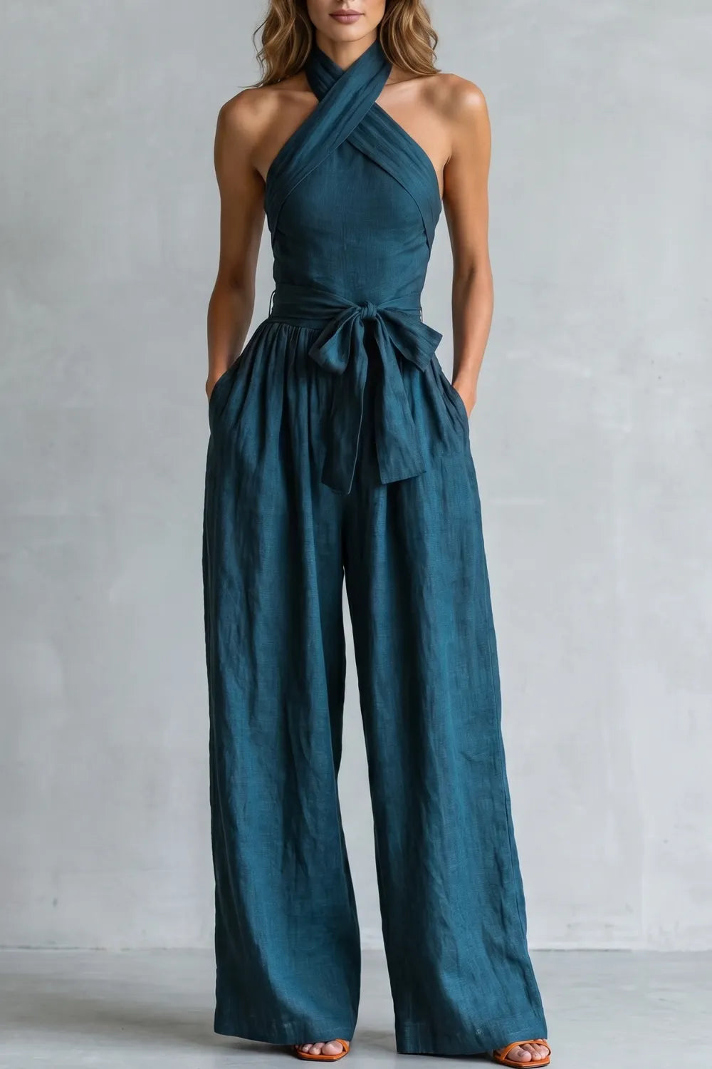 Cross-halter sophistication – Wide-leg jumpsuit