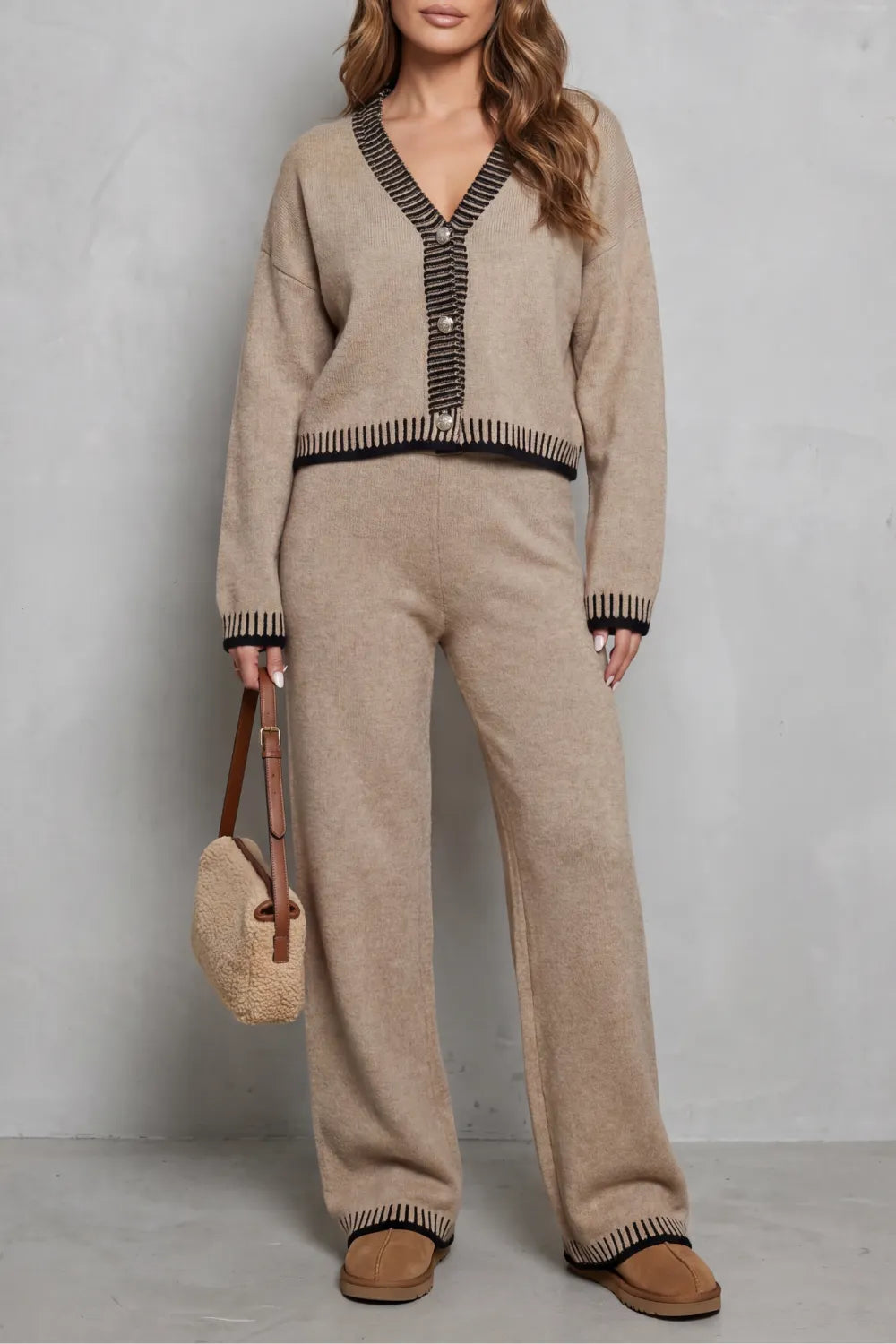 Contrast trim – Knit loungewear set