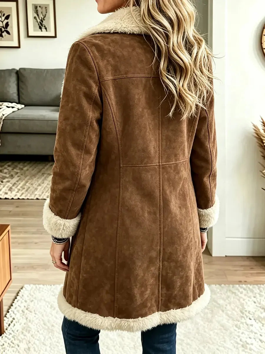 Women's Vintage Turn-down Collar Fleece Warm Jacket