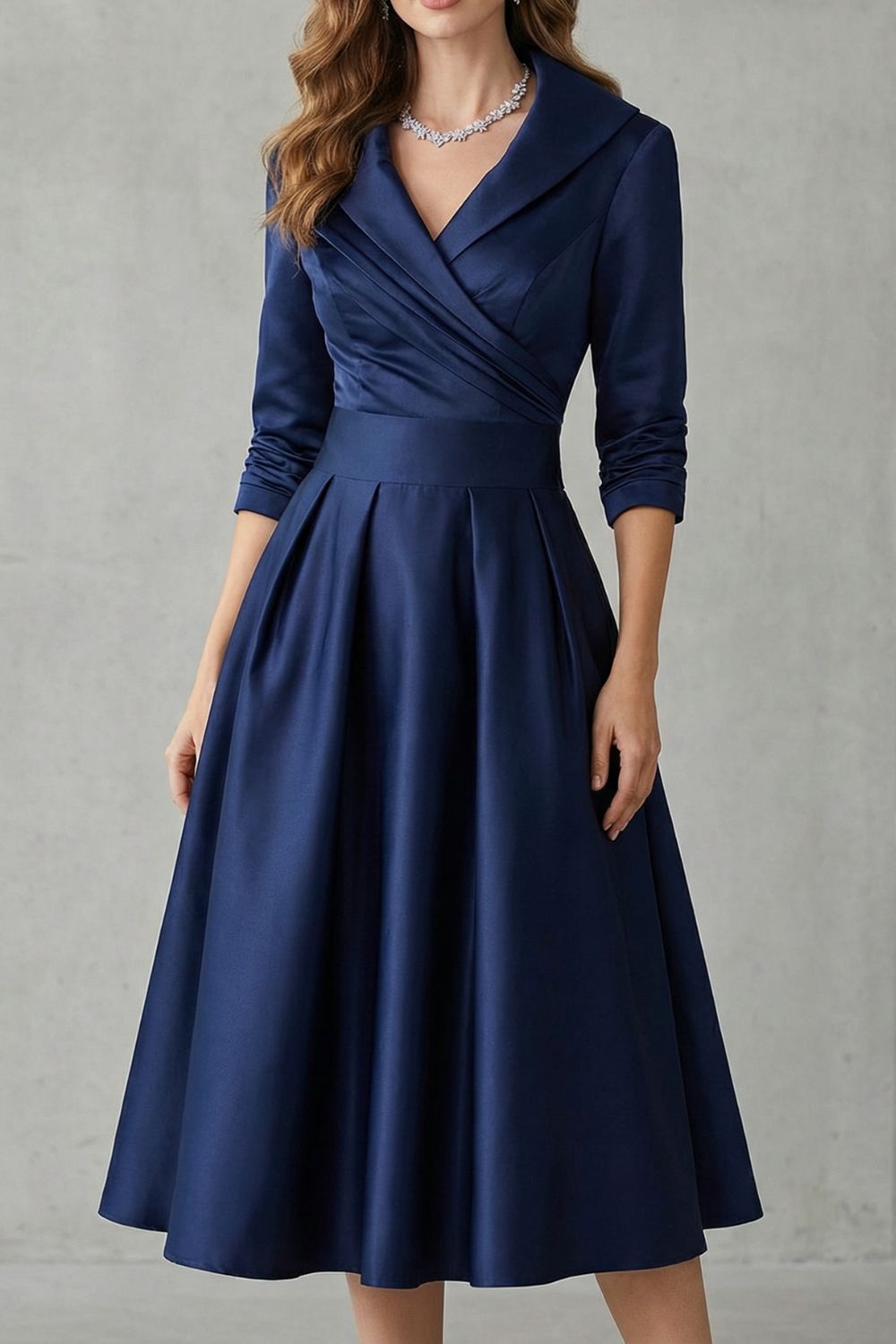 Draped collar elegance – Midi dress