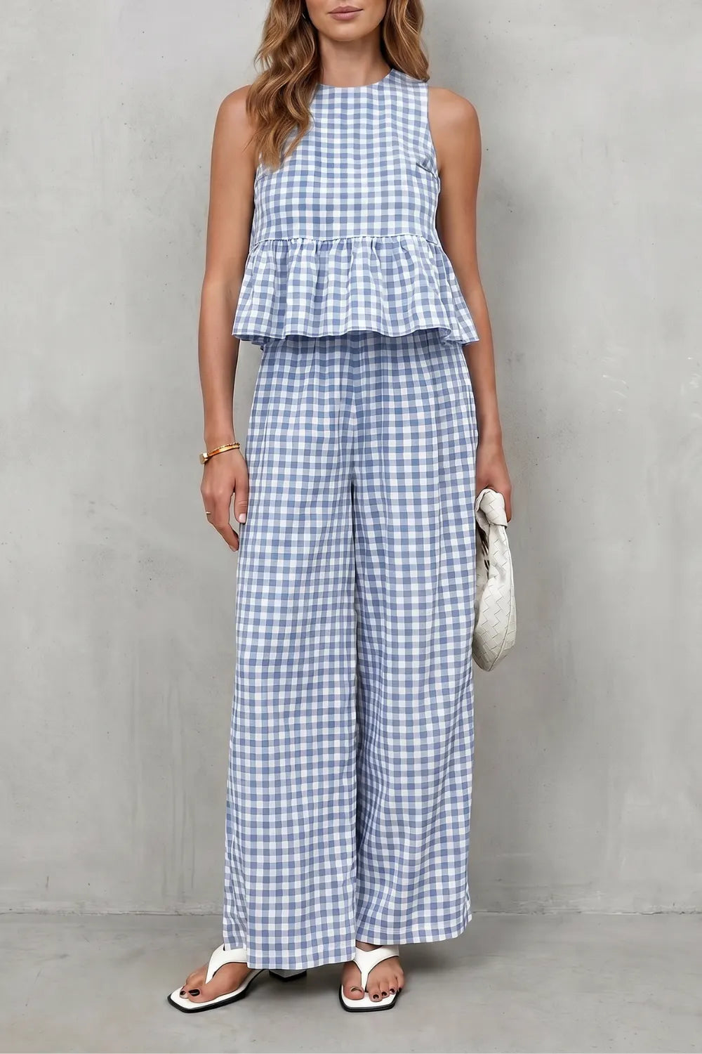 Charming gingham pattern – Two-piece trouser set