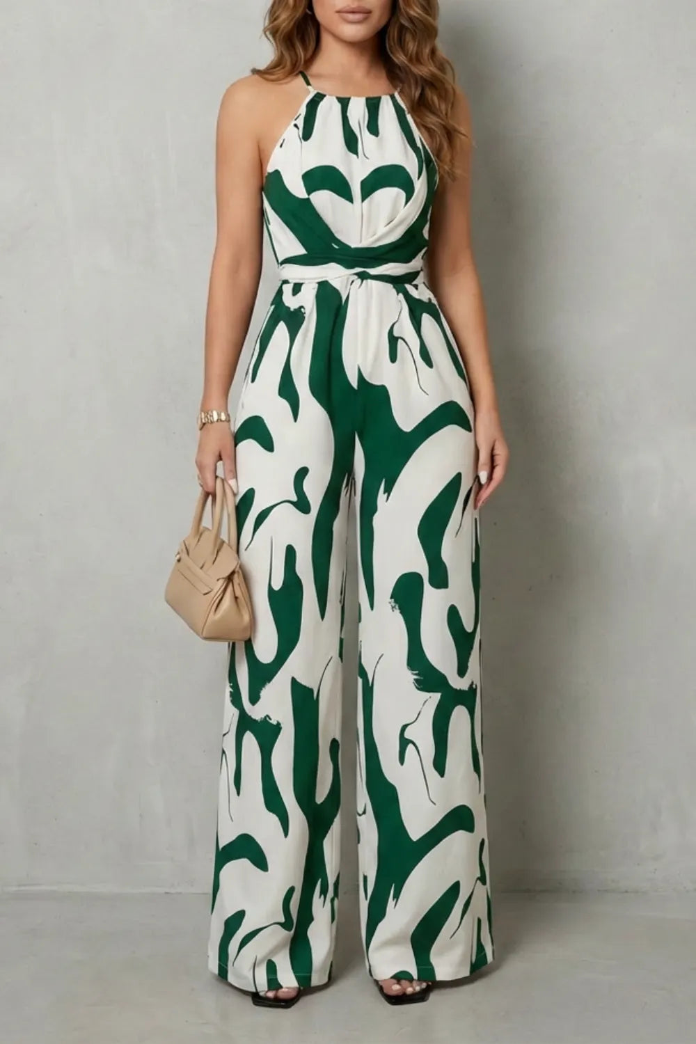 Abstract print halter – Wide-leg jumpsuit