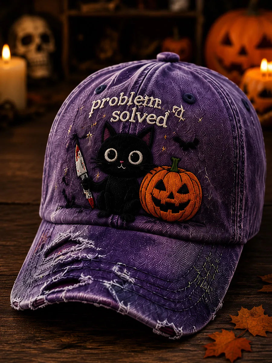 Problem Solved Halloween Retro Art Print Casual Baseball Cap