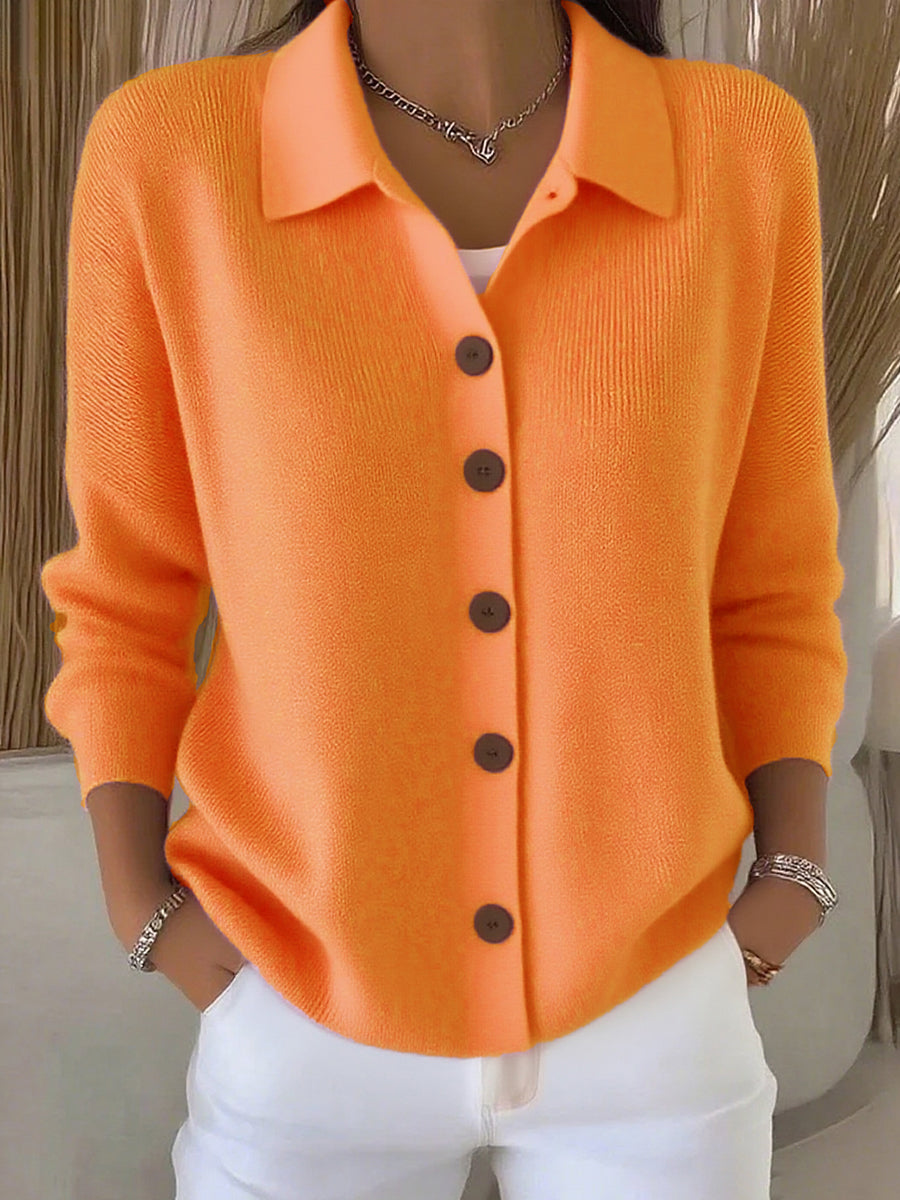 Women's Lapel Button Knitted Cardigan Sweater