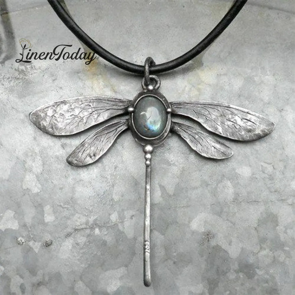 Vintage Dragonfly Moonstone Necklace