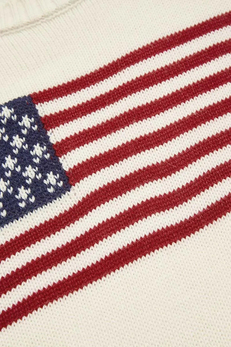 American Flag Pattern Knit Drop Shoulder Long Sleeve Sweater