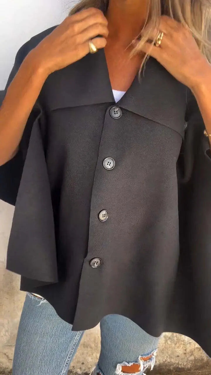 Women's Autumn and Winter Solid Color Loose Cape Coat
