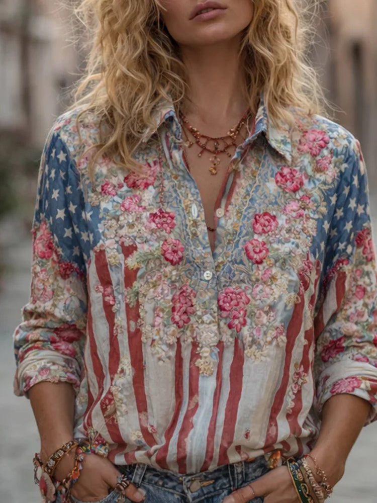 Women's Independence Day Contrast Commemorative Print Shirt