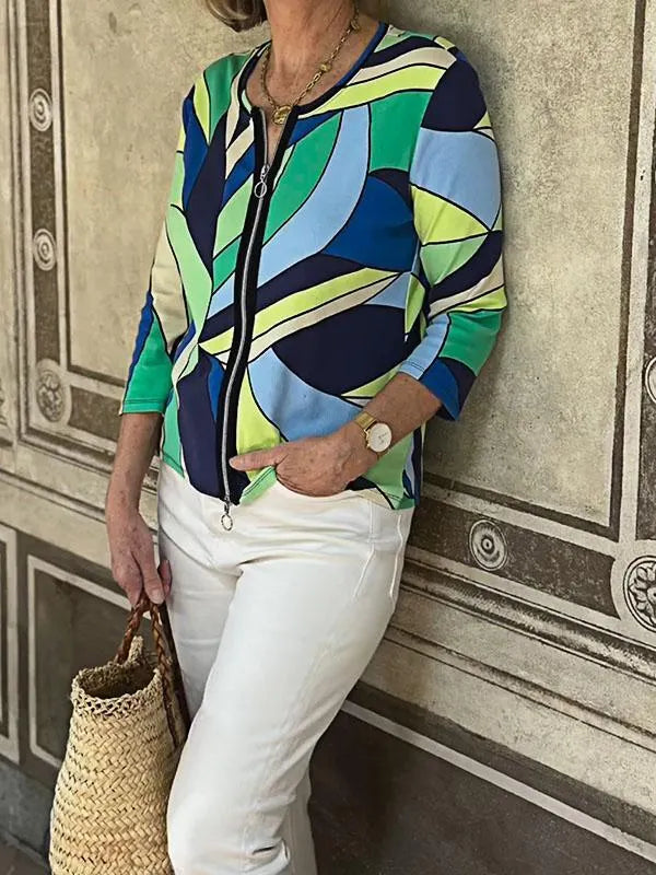 Women's Printed Pattern Zipper Jacket