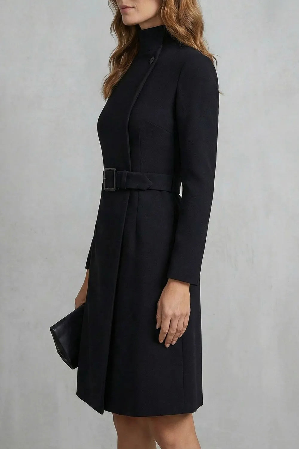Asymmetric belted waist – A-line midi dress