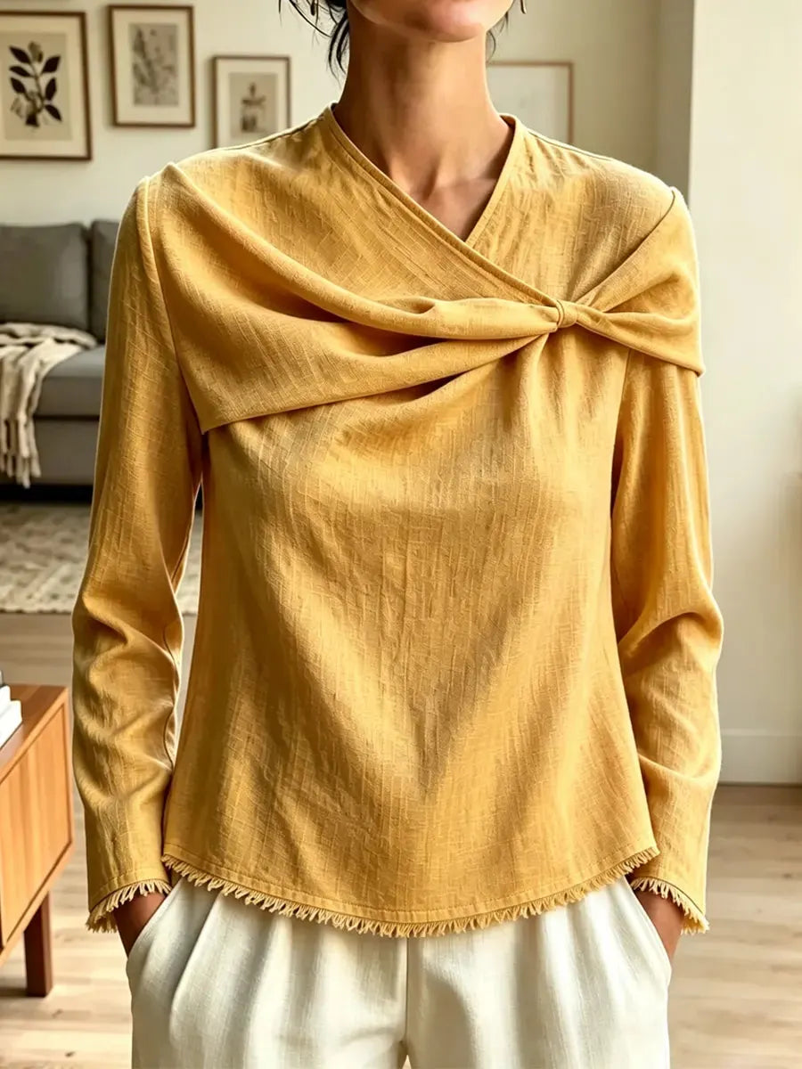 Retro Loose Twisted Art Casual Stylish Long Sleeve Cotton Linen Shirt