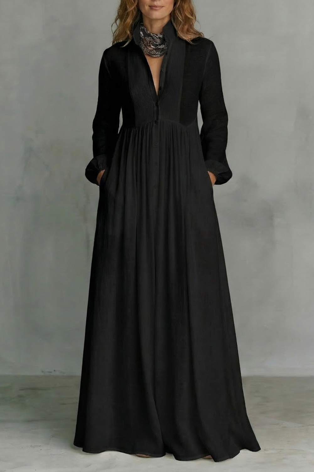 Timeless minimalism – Mao collar maxi dress