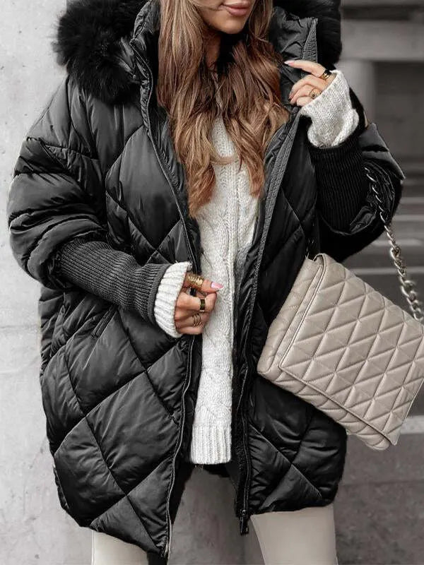 Fur Hooded Long-sleeved Casual Cotton Jacket