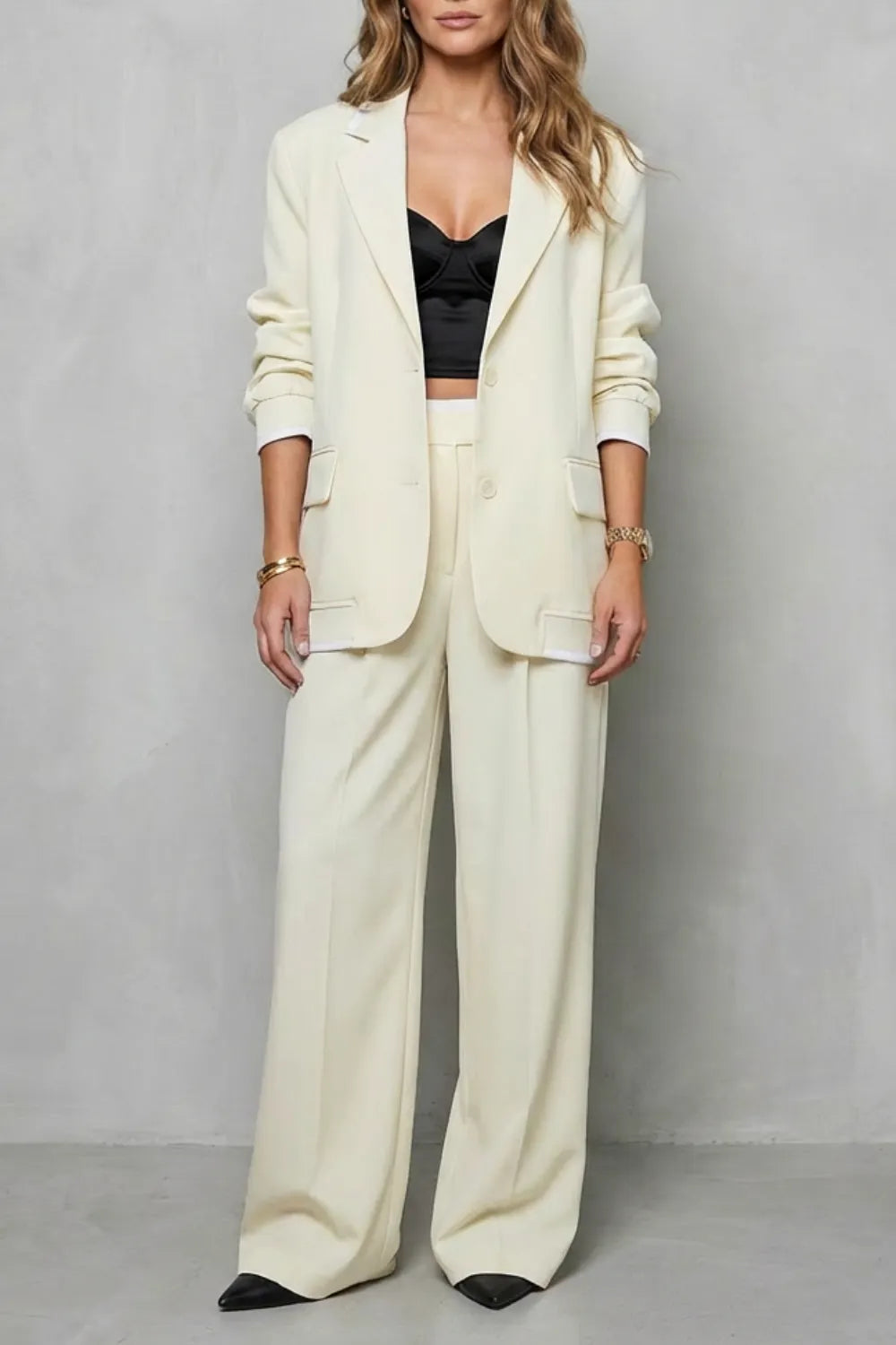 Elegant Wide-Leg Pantsuit Set – Two-Piece Power Look