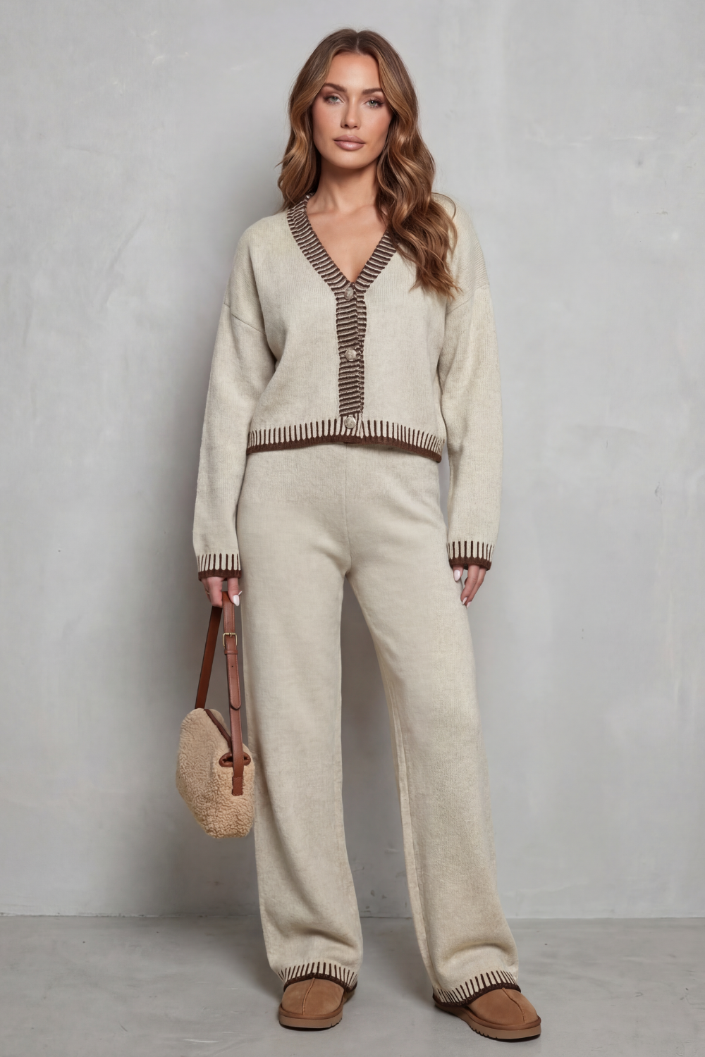 Contrast trim – Knit loungewear set