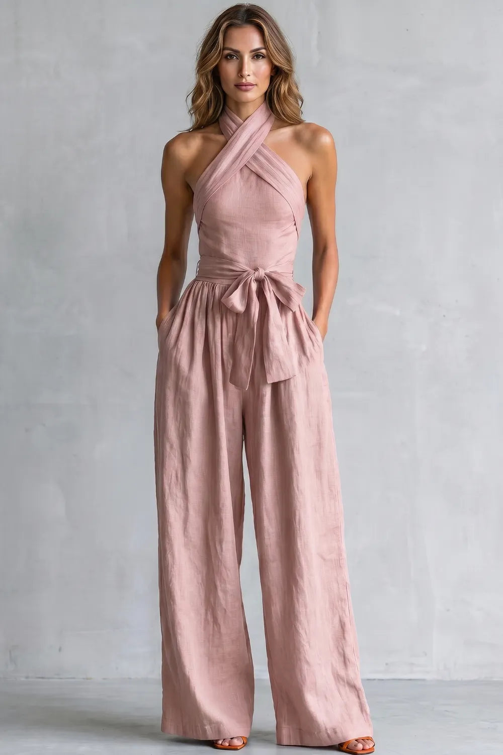 Cross-halter sophistication – Wide-leg jumpsuit