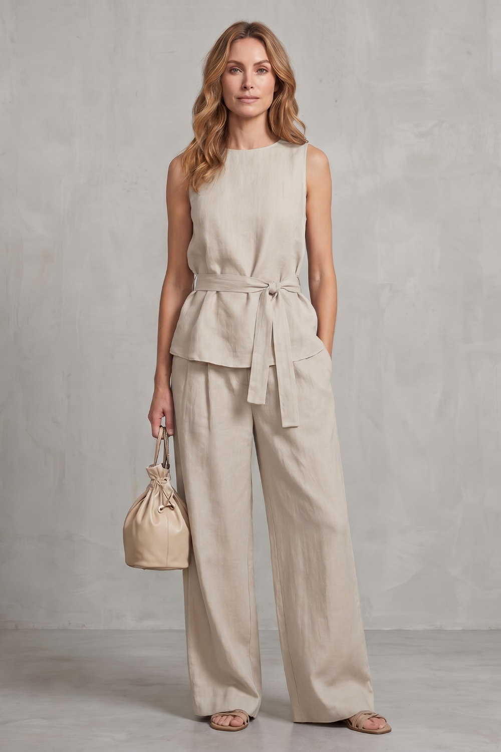 Elegant tie-waist silhouette – Two-piece trouser set