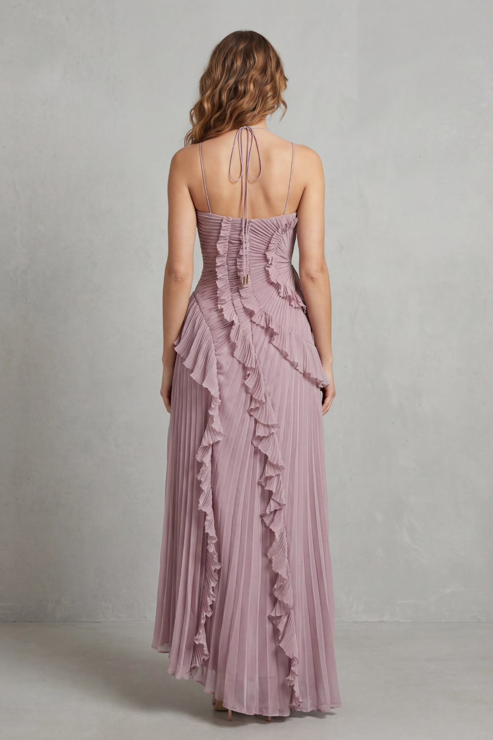 Sculpted pleats – One-shoulder midi dress