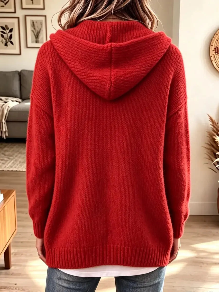 Retro Solid Color Hooded Art Casual Stylish Long Sleeve Cardigan Sweater