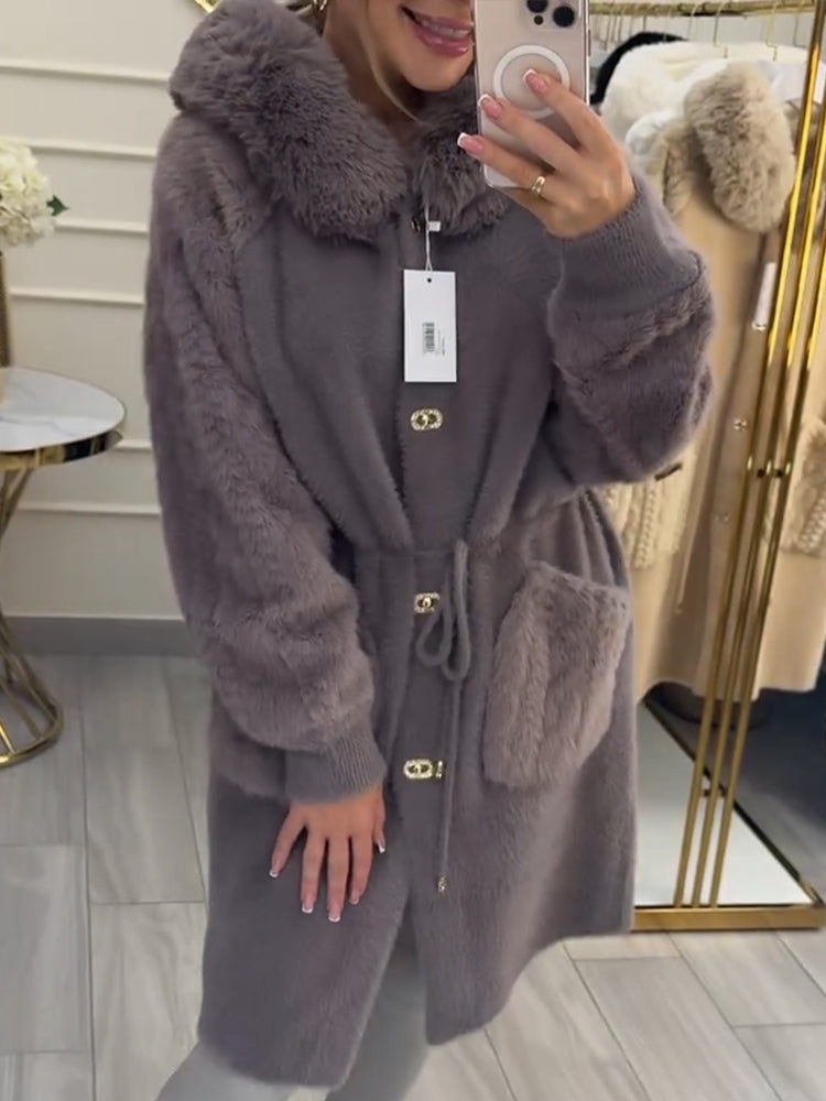 Women Fur Collar Plush Casual Coat