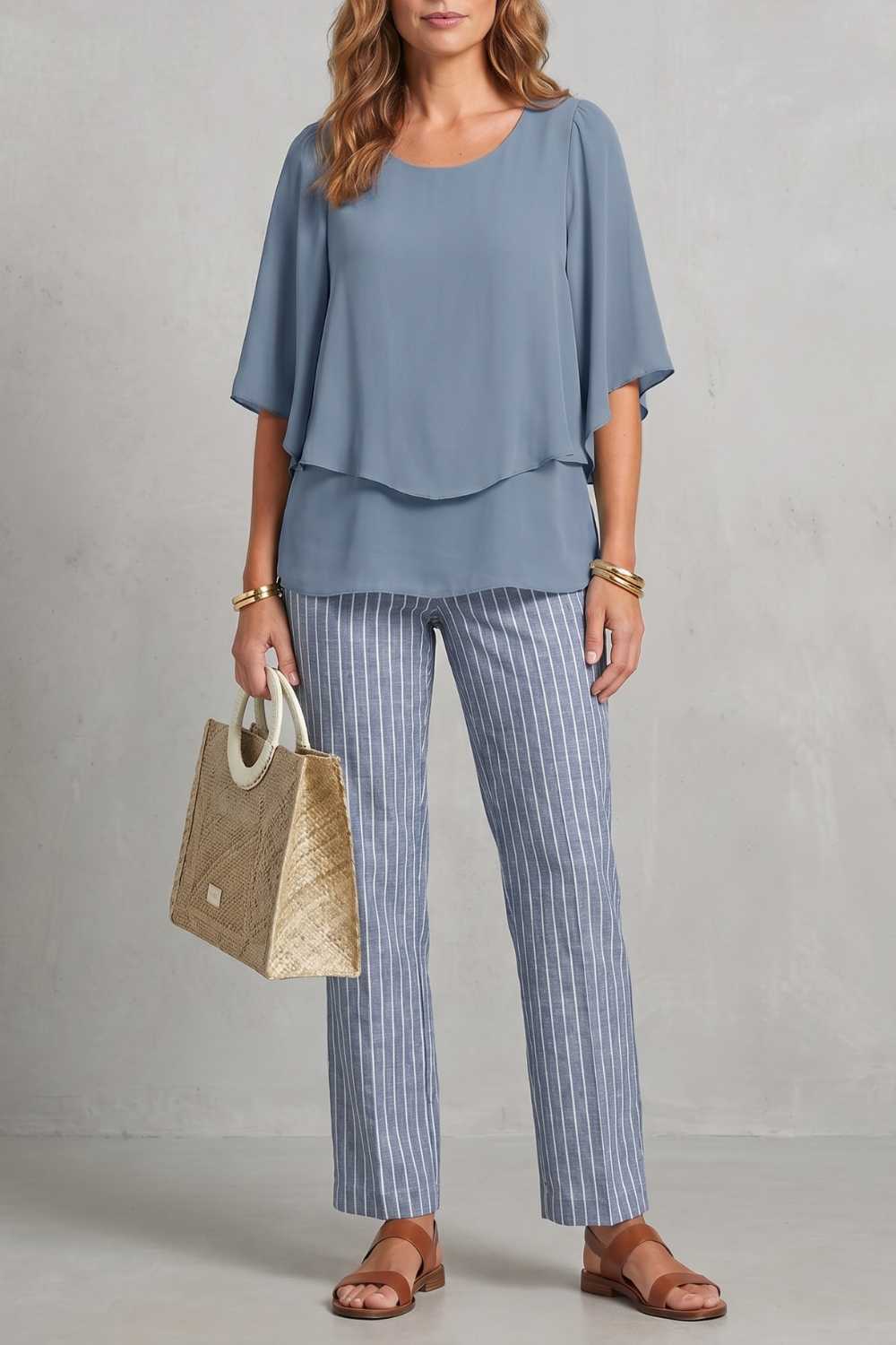 Botanical print elegance – Two-piece trouser set