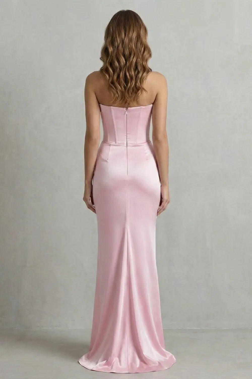 Sculpted satin drape – Strapless corset maxi dress